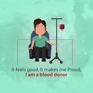 Illustration of a man donating blood while sitting in a comfortable chair.