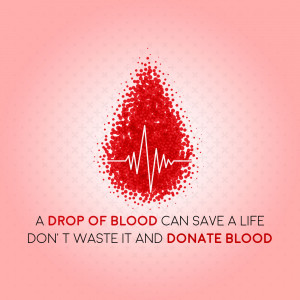 Image depicting a blood drop with a heartbeat line and text promoting blood donation.