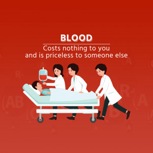 Illustration of doctors and patients with a blood donation message.