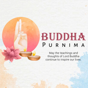 Watercolor illustration of a hand in a mudra with a lotus flower and candles for Buddha Purnima