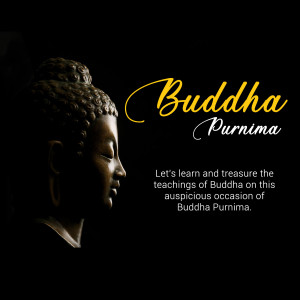 Buddha Purnima image with a side profile of Buddha and golden text