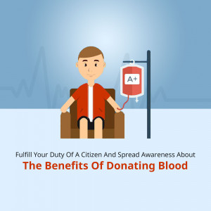 Cartoon illustration of a man donating blood