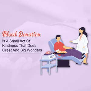 Illustration of a person donating blood with a healthcare worker assisting.