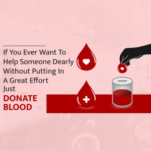 Image promoting blood donation with a blood drop and donation box.