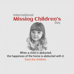 Image commemorating International Missing Children's Day with a portrait of a child.