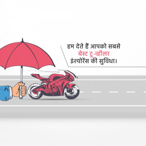 Red motorcycle under a red umbrella, symbolizing insurance protection.