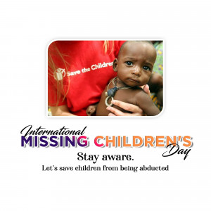 Image promoting awareness for International Missing Children's Day, featuring a child and a caregiver.