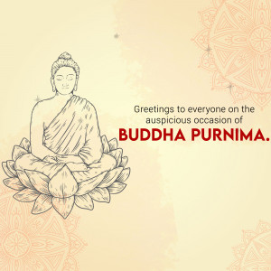 Illustration of Buddha in lotus position with text 'Buddha Purnima' for festive greetings.