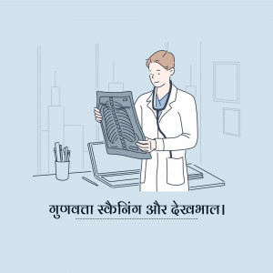 A doctor in a white coat holding and examining an X-ray image.