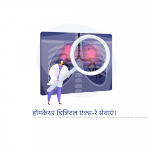Doctor examining an X-ray of lungs with a magnifying glass