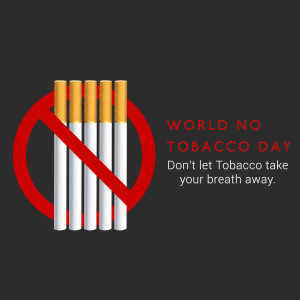 Image depicting cigarettes with a red prohibition symbol and text 'World No Tobacco Day'