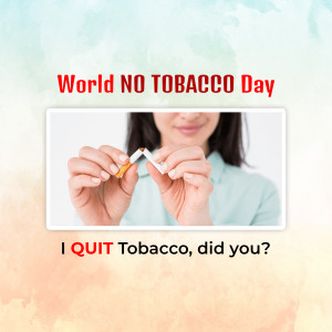 Woman breaking a cigarette in half with the text 'I Quit Tobacco, did you?'