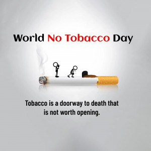 Illustration depicting the dangers of tobacco use with a cigarette as a doorway to death.