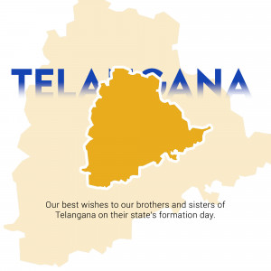 Map of Telangana with the state name and celebratory text
