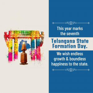 Image commemorating the seventh Telangana State Formation Day with a watercolor-style depiction of the Charminar.
