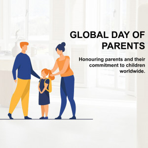 Illustration of a family with a child going to school, celebrating Global Day of Parents.