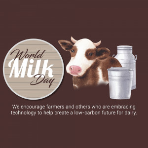 Image celebrating World Milk Day with a cow and milk cans