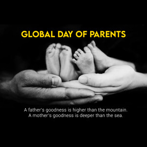 Hands holding baby feet with text 'Global Day of Parents'