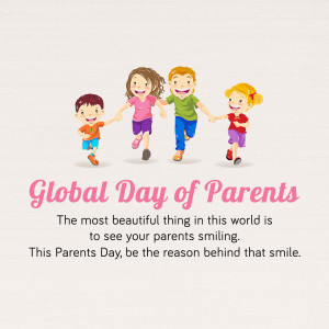 Illustration of a family holding hands with text 'Global Day of Parents'