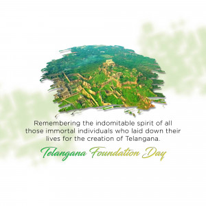 Telangana Foundation Day commemorative image with landscape and text