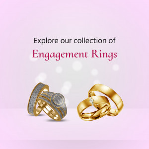 Close-up of three elegant engagement rings on a pink background.
