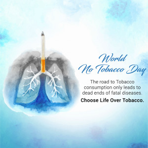 Watercolor illustration of lungs with a cigarette in the center, promoting World No Tobacco Day.
