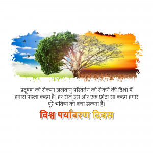 Image depicting the impact of climate change on a tree, with one side lush and green and the other barren and dry.