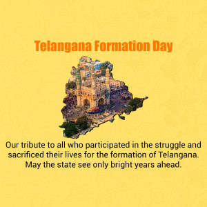 Telangana Formation Day celebration with Charminar and state map