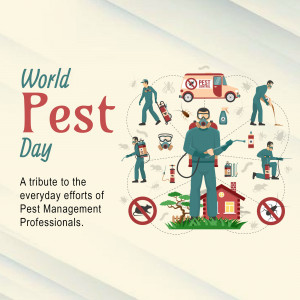 Illustration depicting pest control professionals and equipment for World Pest Day