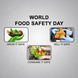 World Food Safety Day promotional image with food safety practices