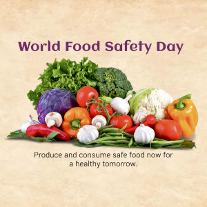 A colorful arrangement of fresh vegetables with the text 'World Food Safety Day'.
