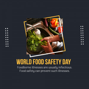 Image promoting World Food Safety Day with a person washing vegetables.