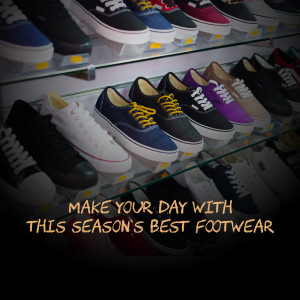 A display of colorful canvas sneakers in a store