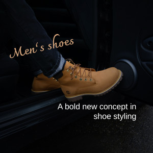 Close-up of a man wearing brown Timberland boots inside a car