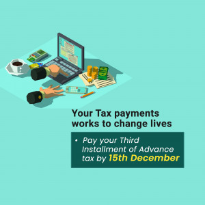 Isometric illustration of a laptop, hands, money, and tax documents with a reminder about tax payments.