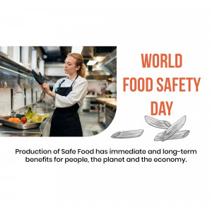 A woman chef in a commercial kitchen with text promoting World Food Safety Day.