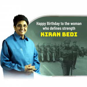 Image of Kiran Bedi with a birthday message and background of police officers.