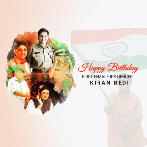 Collage celebrating the birthday of Kiran Bedi, the first female IPS officer of India.