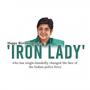Portrait of Kiran Bedi with birthday message
