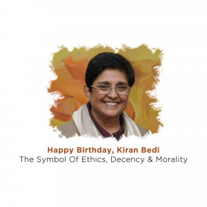 Portrait of Kiran Bedi with birthday message