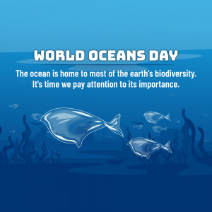 Illustration for World Oceans Day featuring marine life and text.