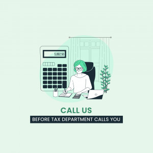 Illustration of a woman working on taxes with a calculator and laptop.