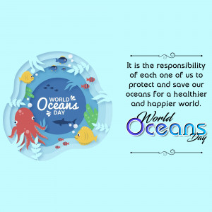 Paper art illustration of ocean life with text 'World Oceans Day'