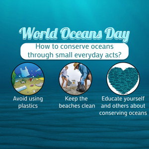 World Oceans Day graphic with tips on conserving oceans