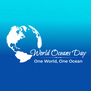 World Oceans Day graphic with a globe and text