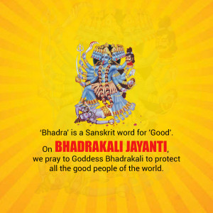 Image depicting Goddess Bhadrakali with text celebrating Bhadrakali Jayanti