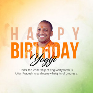 Portrait of Yogi Adityanath with birthday greetings