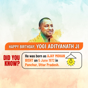 Image of Yogi Adityanath with a birthday message and a fun fact.