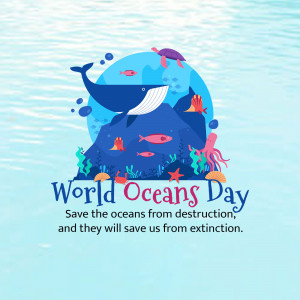 Illustration of marine life with the text 'World Oceans Day'