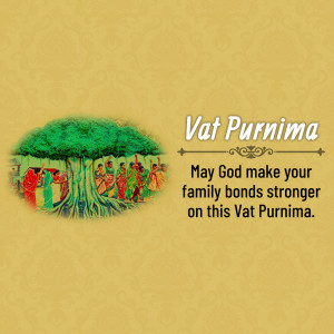 Vat Purnima festival image with a family praying under a banyan tree.